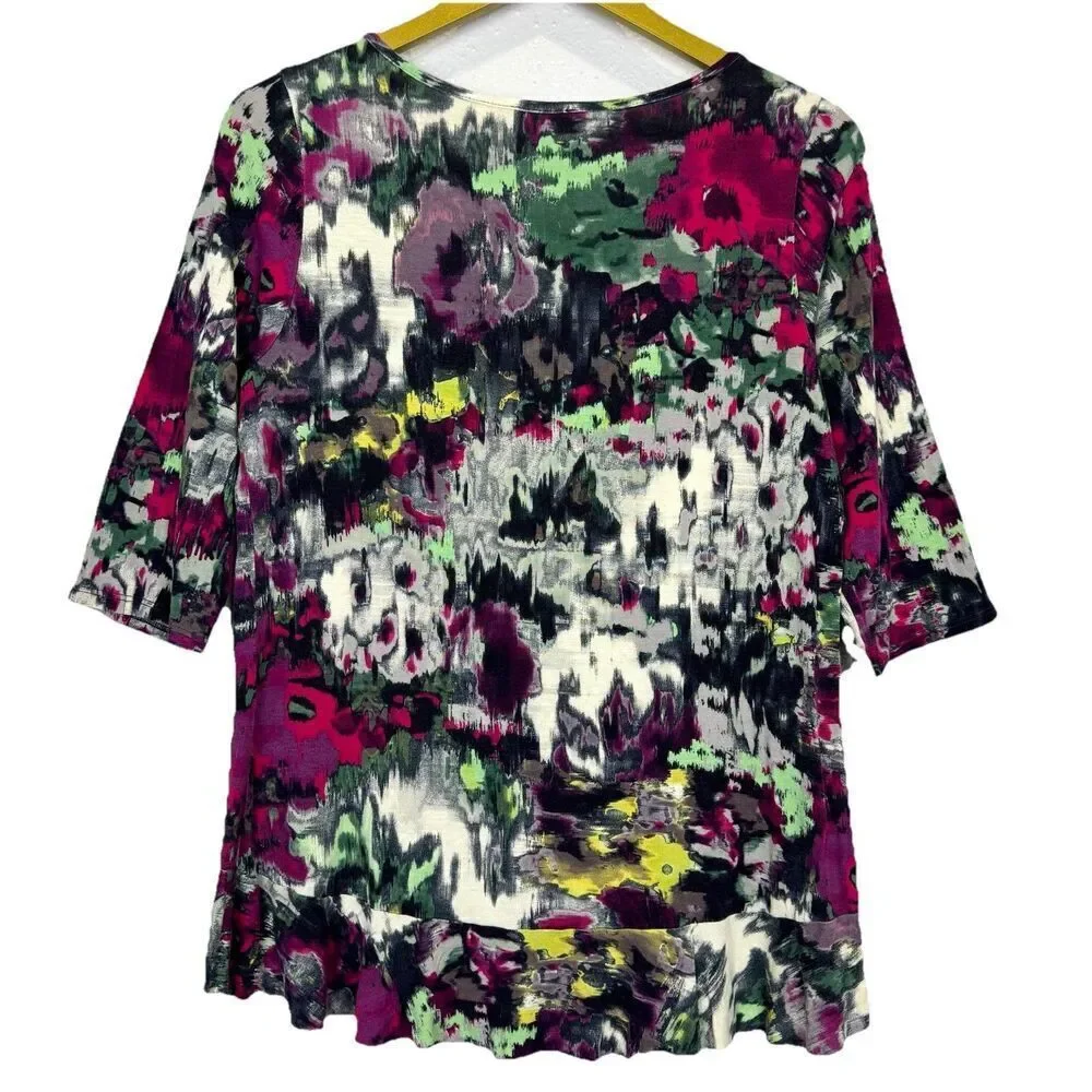 Julienne Weston Asymmetric Ruffle Top Size L Watercolor Art To Wear Boho Fairy - Picture 3 of 5